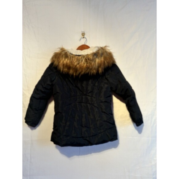 DKNY Girls Black Puffer Coat Faux Fur Hood Zip Jacket Size 7/8 S/P Warm - Picture 8 of 15